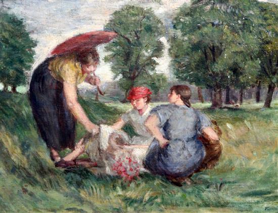 Attributed to Lillian Brown Picnickers, 13 x 17in.